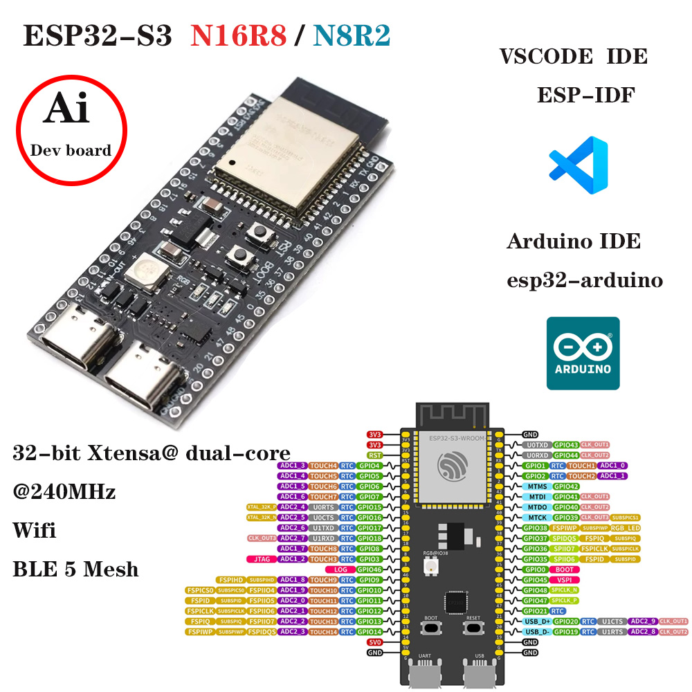 Esp32 S3 Development Board Lot - ESP32-S3 Development Boards with Expansion Adapter